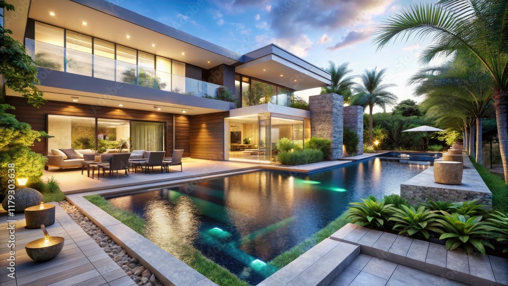 Luxury Residence with Serene Pool Sanctuary - Elegant Outdoor Space, Tranquil Water Features, Modern Architecture, Relaxing Atmosphere, Stylish Living, High-End Design, Outdoor Leisure Luxury Residence with Serene Pool Sanctuary - Elegant Outdoor Space, Tranquil Water Features, Modern Architecture, Relaxing Atmosphere, Stylish Living, High-End Design, Outdoor Leisure