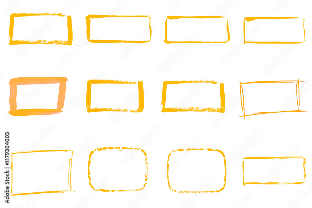Sammlung von 12 orangen Rahmen - Pinsel Zeichnungen Sammlung von 12 orangen Rahmen - Pinsel Zeichnungen