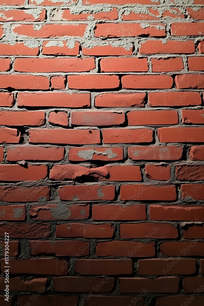 A close-up view of a textured red brick wall with some wear and imperfections. A close-up view of a textured red brick wall with some wear and imperfections.