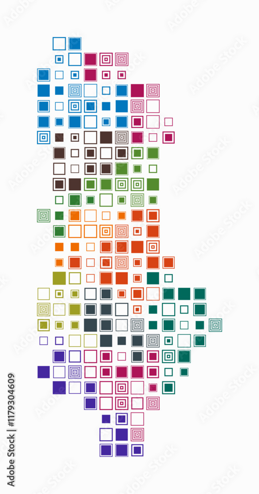 Fototapeta premium Albania, shape of the country built of colored cells. Digital style map of Albania on white background. Large size square blocks. Trending vector illustration.