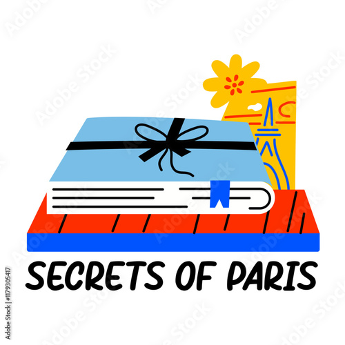 Book with secrets of paris text, flat sticker 
