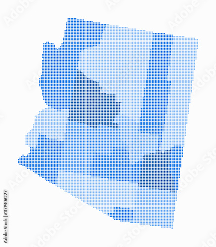 Arizona dotted map. Digital style map of the state on a white background. Arizona shape with square dots. Colored dots style. Small size squares. Plain vector illustration.