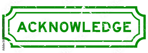 Grunge green acknowledge word square rubber stamp on white background
