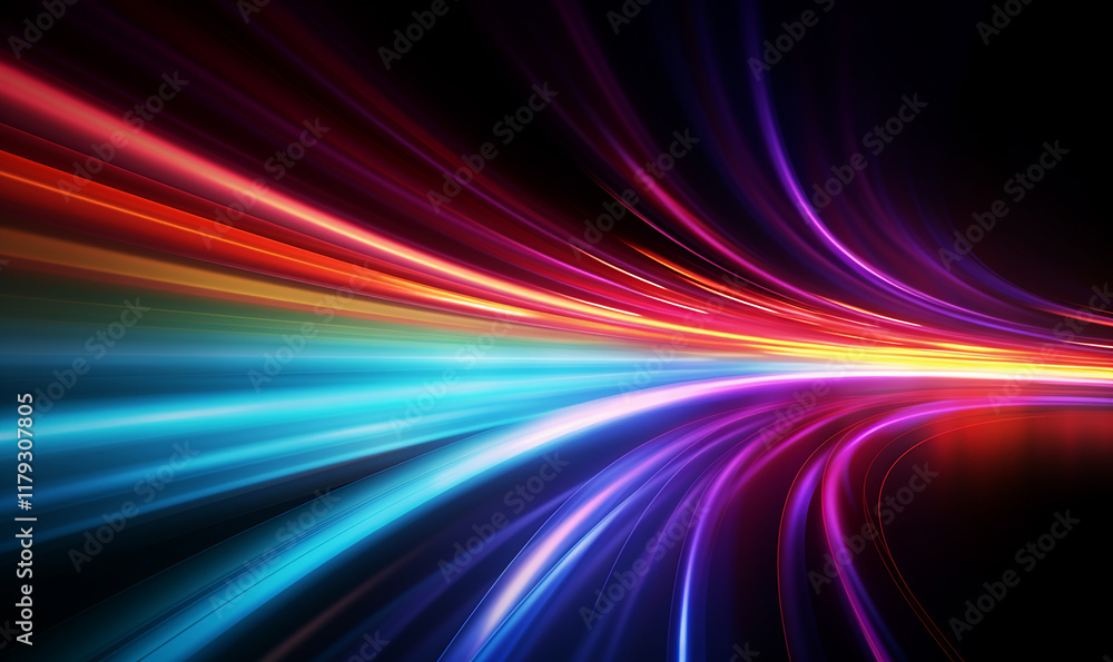A color light effect that comes out from the top down, a line light, a glow effect, a light effect, Black background.