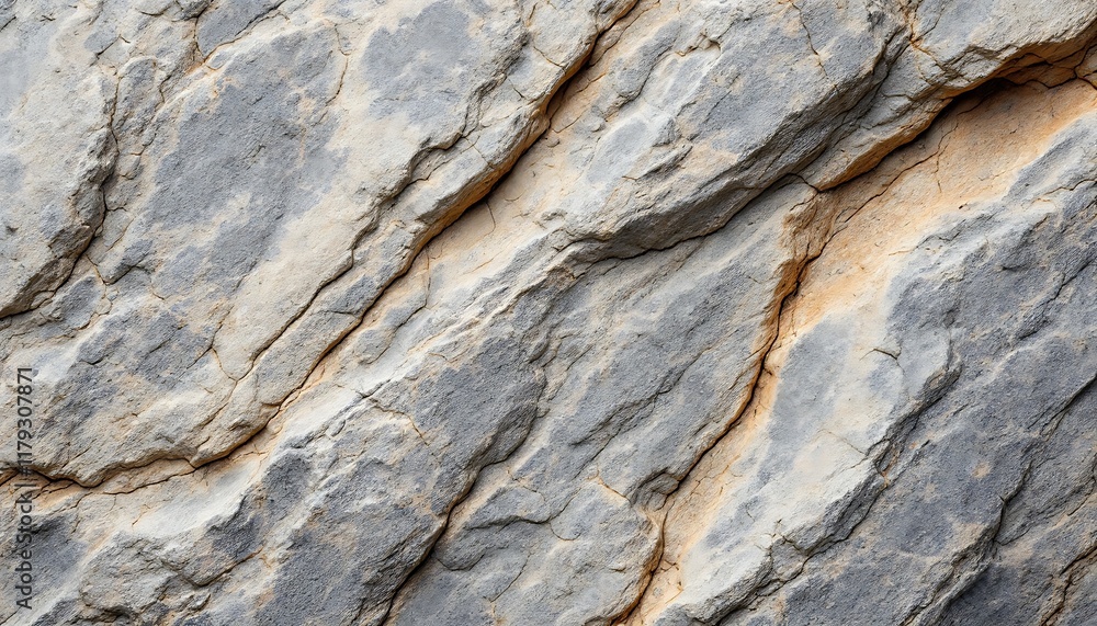 Close Up of Rough Gray and Beige Stone Texture with Diagonal Cracks, Natural Rock Surface Detail Close Up of Rough Gray and Beige Stone Texture with Diagonal Cracks, Natural Rock Surface Detail