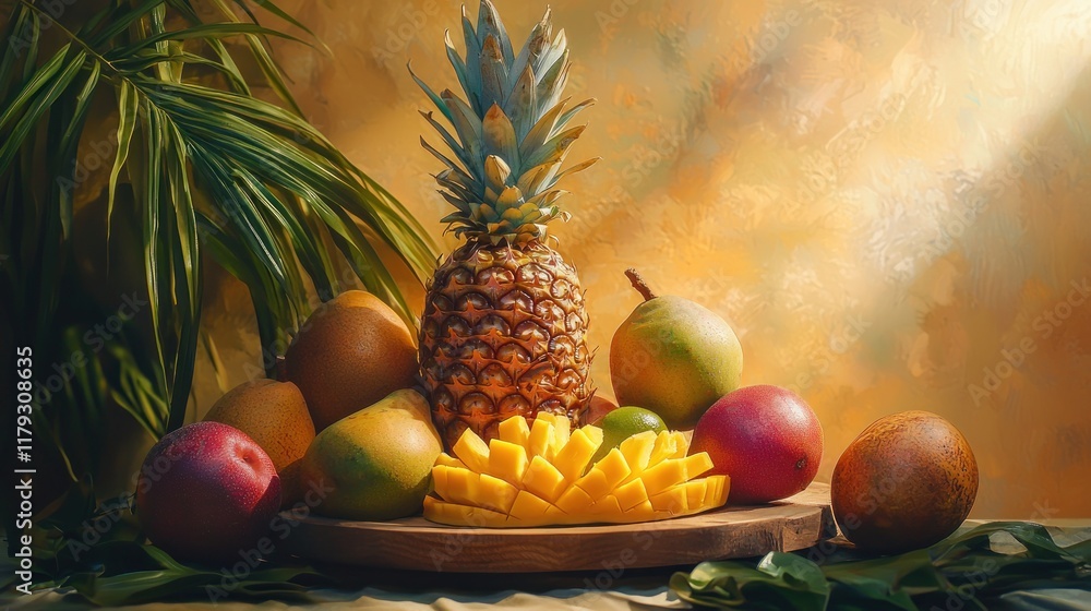 Tropical Fruit Still Life: A Vibrant Display of Pineapple, Mangoes, and Exotic Delights Tropical Fruit Still Life: A Vibrant Display of Pineapple, Mangoes, and Exotic Delights