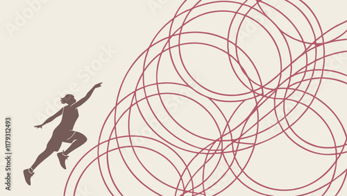 Silhouette of a woman jumping dynamic lines background