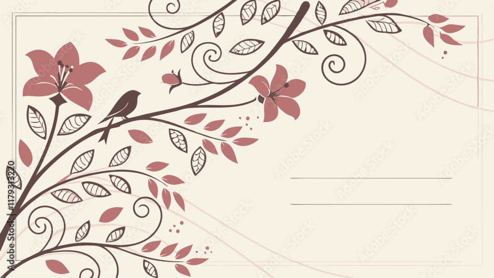 Elegant Floral Design with Birds Perfect for Invitations Elegant Floral Design with Birds Perfect for Invitations