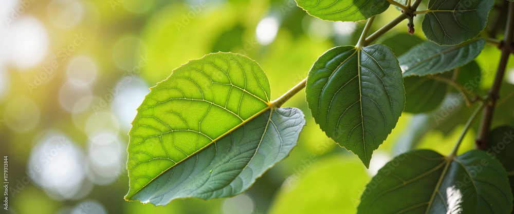Lush fig tree leaves illuminated by sunlight, natural beauty Lush fig tree leaves illuminated by sunlight, natural beauty