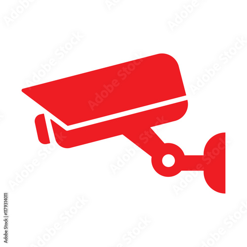 Security camera red icon, video surveillance, cctv sign. Surveillance camera,monitoring, safety home protection system. Fixed CCTV, Security Camera Icon Vector Template Illustration Design EPS 10.
