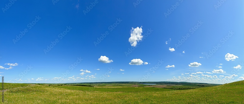 Fototapeta premium Panoramic sky on a sunny day provides a wide, clear view of nature's open expanse. Generative AI