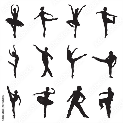 set of vector various style dancer vector silhouette	
