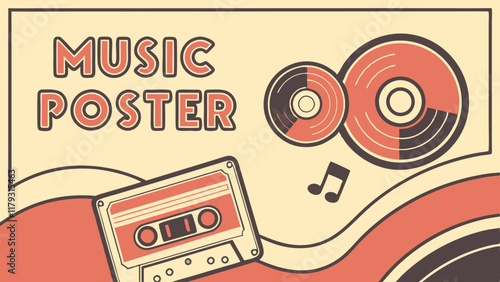 Retro Music Poster Design with Vinyl and Cassette