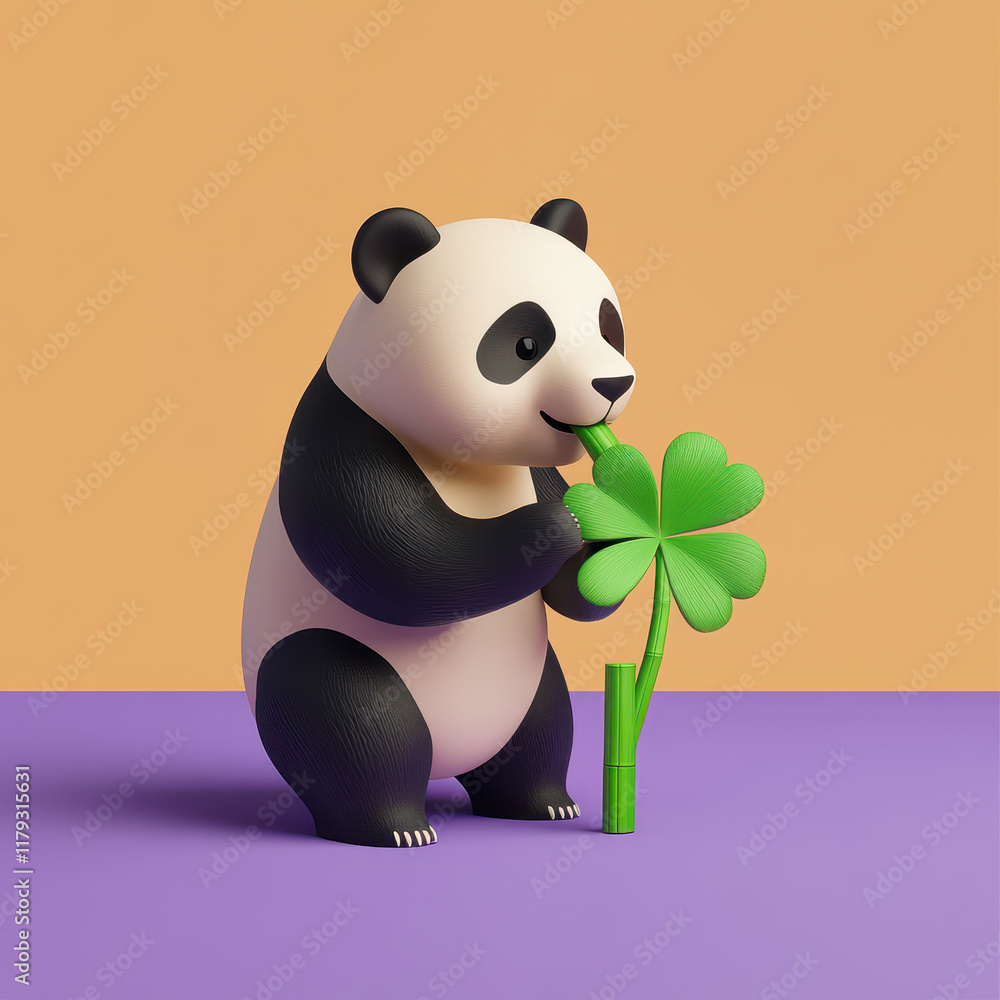 Cute panda eating bamboo with vibrant background, showcasing joy and playfulness Cute panda eating bamboo with vibrant background, showcasing joy and playfulness