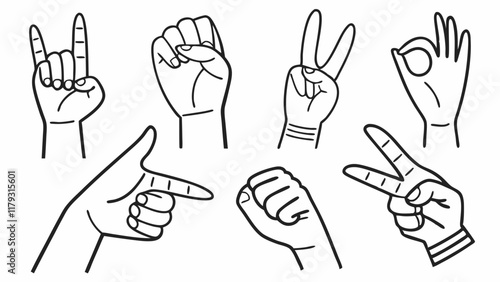 Collection of Hand Gestures in Black Line Art