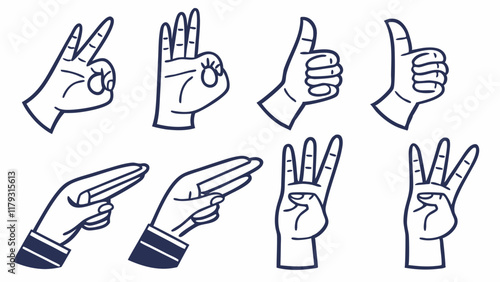 Vector Illustration of Various Hand Gestures