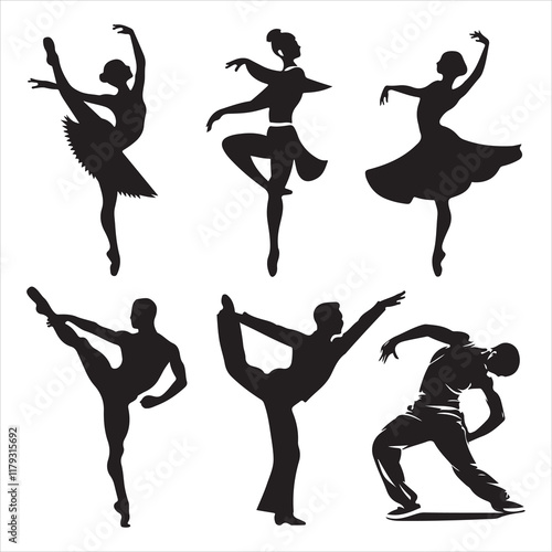set of vector various style dancer vector silhouette	
