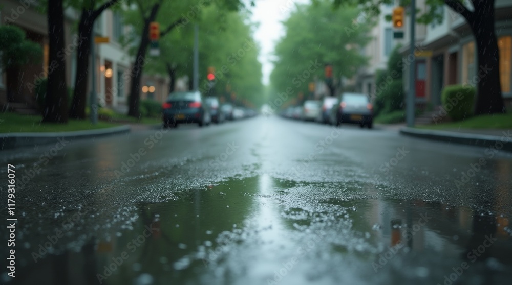 quiet street during a mild rain drizzle quiet street during a mild rain drizzle