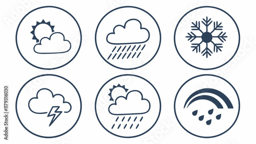 Simple weather icons set in circular frames.