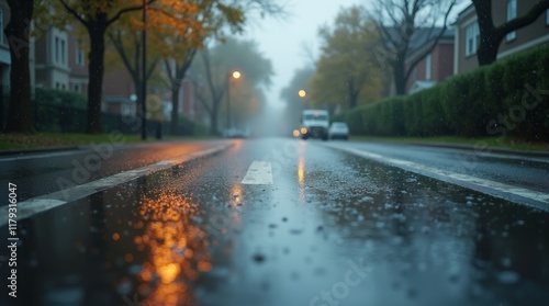 quiet street during a mild rain drizzle