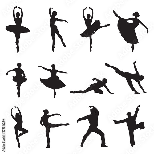 set of vector various style dancer vector silhouette	
