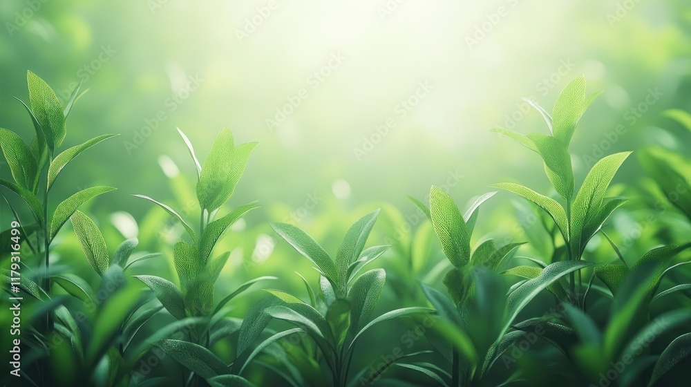Fresh green tea leaves thrive in the sunlight on a serene morning in a lush garden. Generative AI Fresh green tea leaves thrive in the sunlight on a serene morning in a lush garden. Generative AI