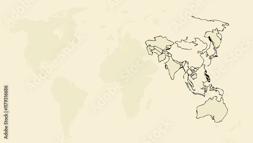 Simple World Map Outline Emphasizing Asia-Pacific Region
