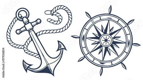 Nautical Anchor and Compass: Vintage Style Graphic Design