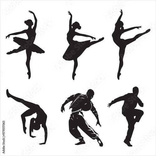 set of vector various style dancer vector silhouette	
