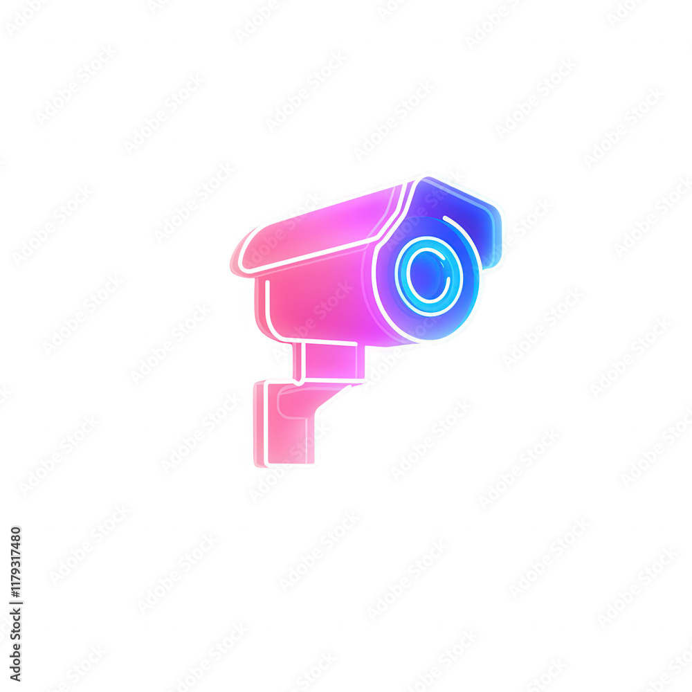 Vibrant neon security camera illustration representing safety and surveillance., isolated on a transparent background. Vibrant neon security camera illustration representing safety and surveillance., isolated on a transparent background.