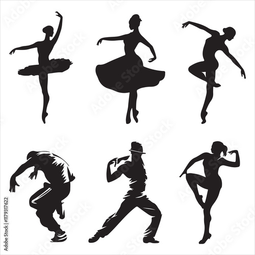 set of vector various style dancer vector silhouette	
