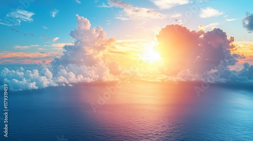 Vibrant sunset over ocean, cloudscape.