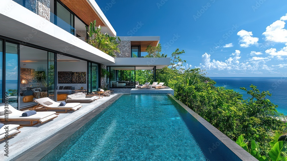 Fototapeta premium Luxury Villa with Infinity Pool and Ocean View