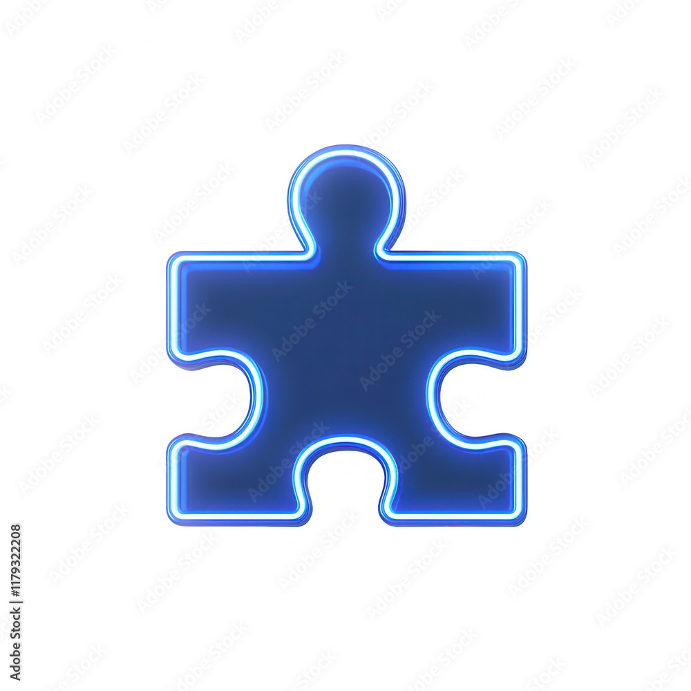 Obraz premium A glowing blue puzzle piece symbolizing connection and problem-solving., isolated on a transparent background.