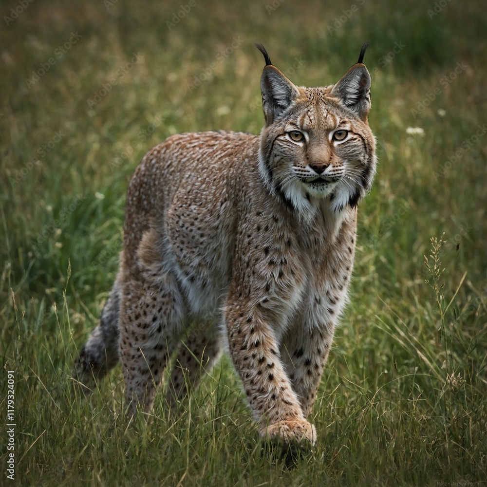A lynx prowling through summer grasslands. A lynx prowling through summer grasslands.