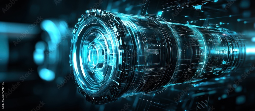 Fototapeta premium Futuristic blue glowing technology engine.