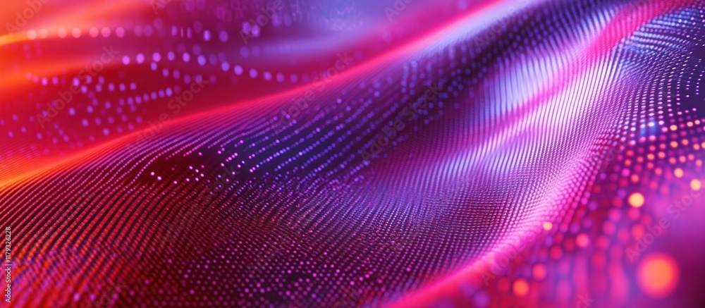 Fototapeta premium Abstract red and purple glowing particle wave background.