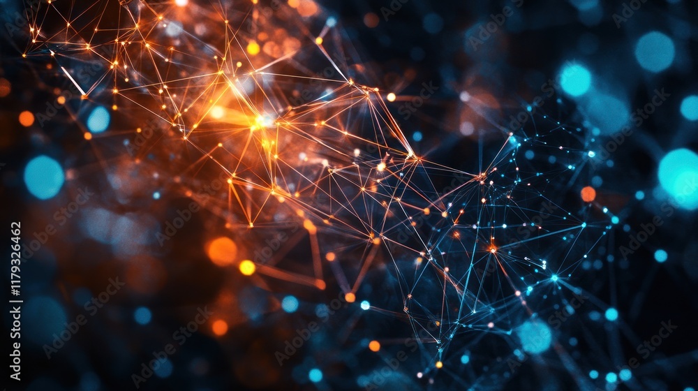 Fototapeta premium Abstract digital network connection with glowing particles and lines. (1)