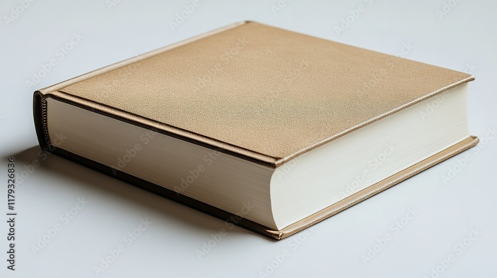 A Tan Leather Bound Book Lies on a White Surface A Tan Leather Bound Book Lies on a White Surface