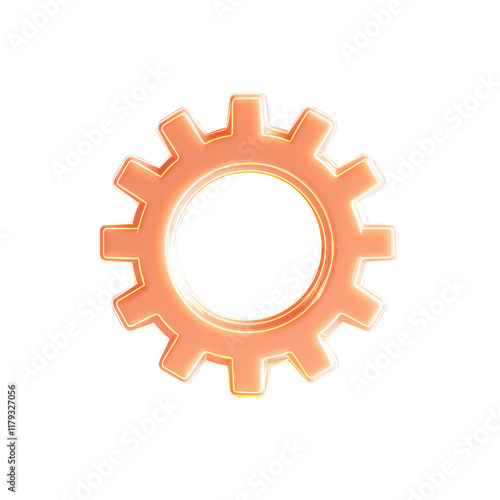 A vibrant orange gear symbolizing innovation and mechanical efficiency., isolated on a transparent background.