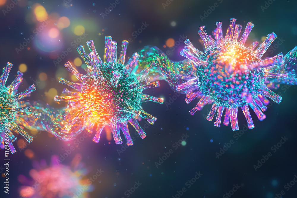 Fototapeta premium Microscopic view of colorful metapneumovirus particles