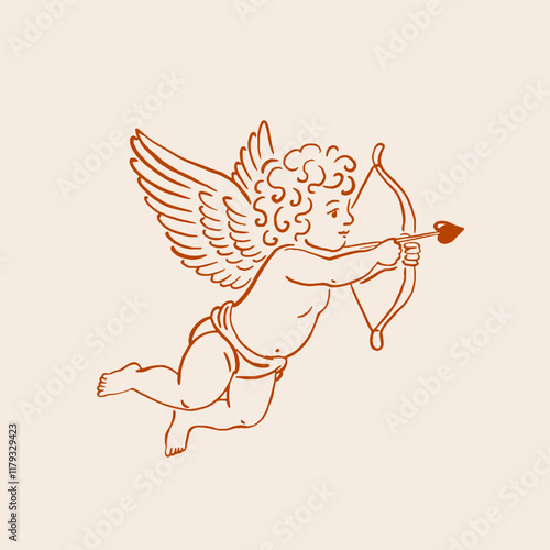Vintage Cherub with Bow and Arrow Vector