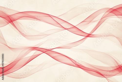 Abstract red flowing waves on beige background.