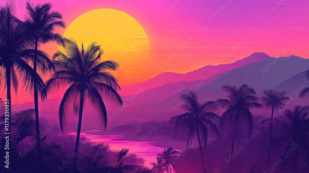 Silhouetted Palm Trees at Sunset: A Vibrant Tropical Vista Silhouetted Palm Trees at Sunset: A Vibrant Tropical Vista
