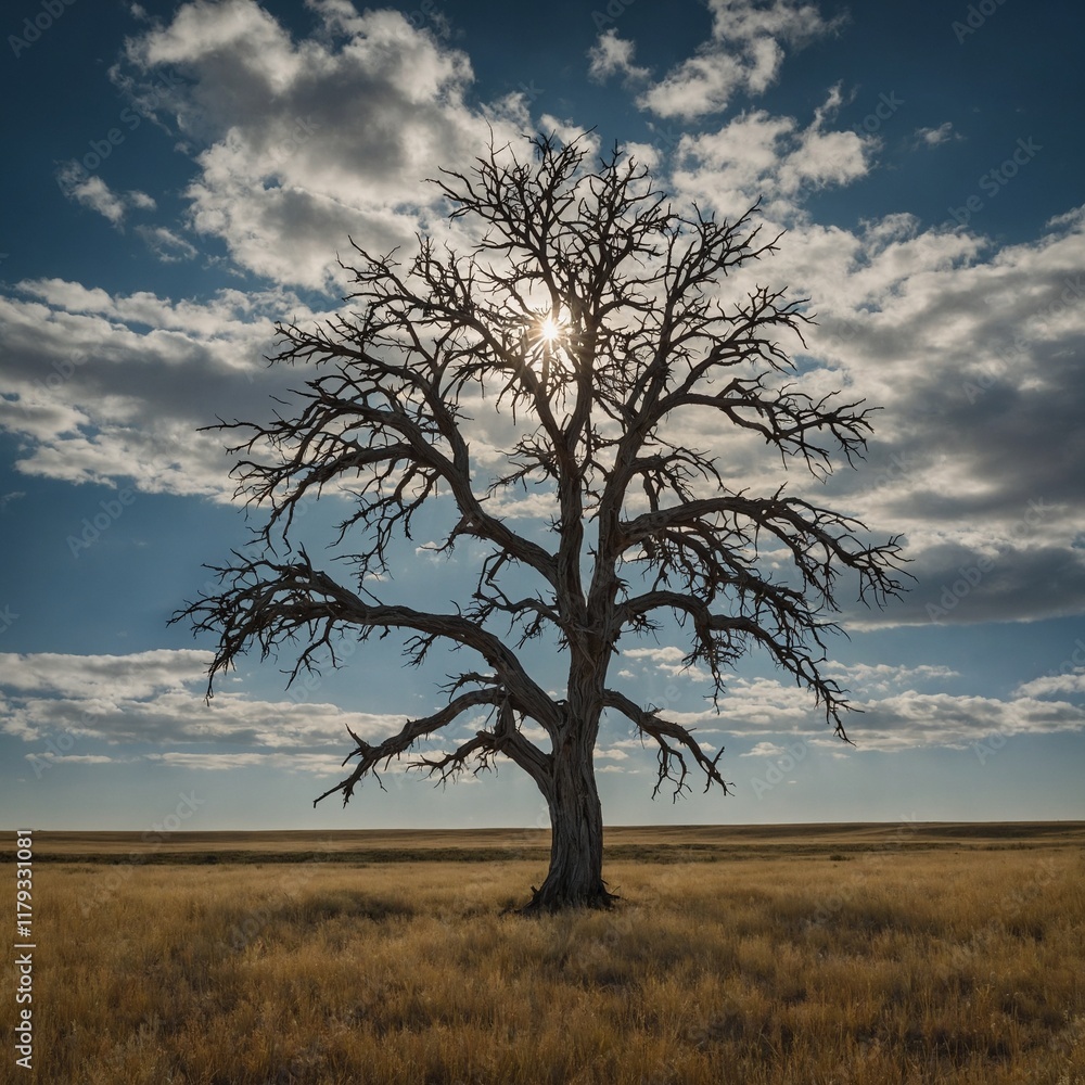 A lone tree standing tall in an open prairie. A lone tree standing tall in an open prairie.