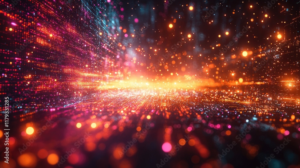 Fototapeta premium Abstract vibrant light streaks and particles background.