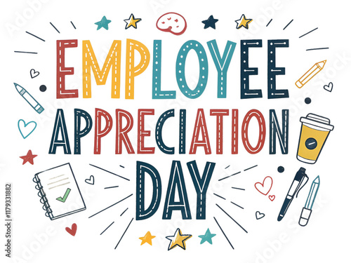 Png Transparent Colorful Employee Appreciation Day graphic with school supplies. photo