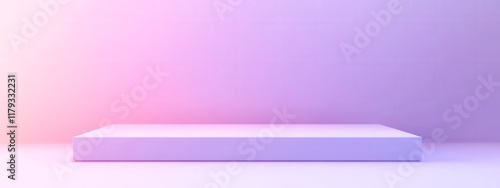 A white podium with a purple background