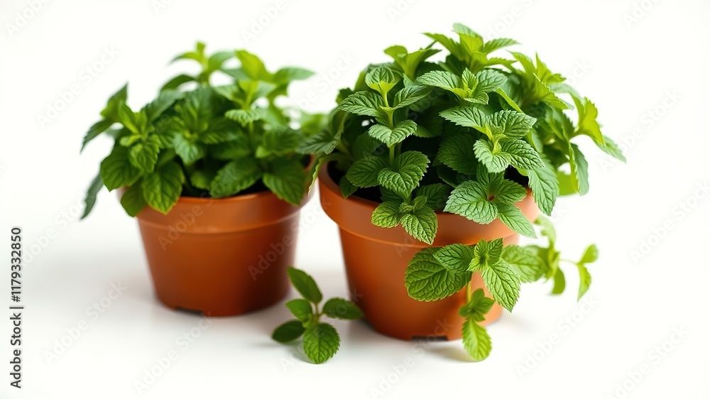 Fresh Mint in Pot - Isolated White Background - High Quality AI Photo Fresh Mint in Pot - Isolated White Background - High Quality AI Photo