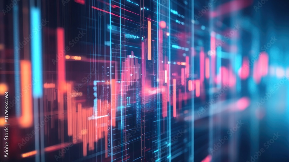 Abstract digital data stream with glowing lines and graphs. Abstract digital data stream with glowing lines and graphs.